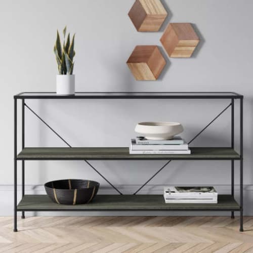 Fulham 2 Shelf Glass Top Horizontal Bookcase with Wood Shelves Black image