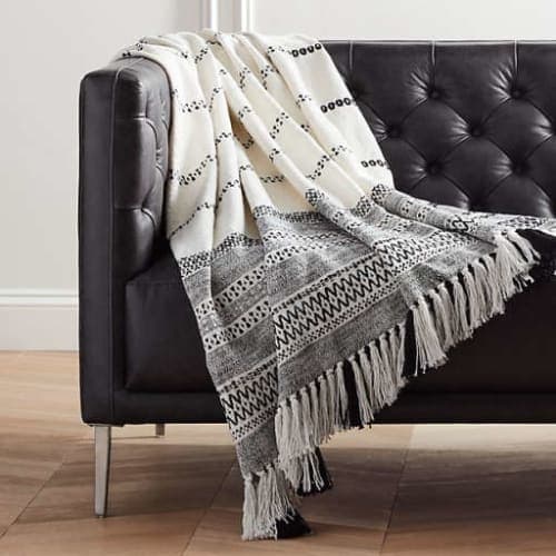 Jema Black and White Throw with Tassels image