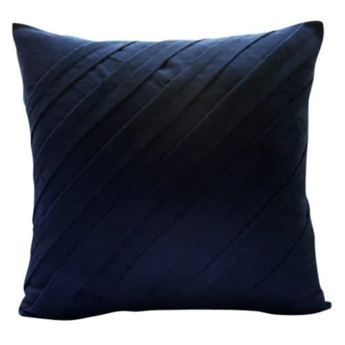 Faux Suede Chair Cushions Navy Blue Pintucks Textured, Contemporary Navy image