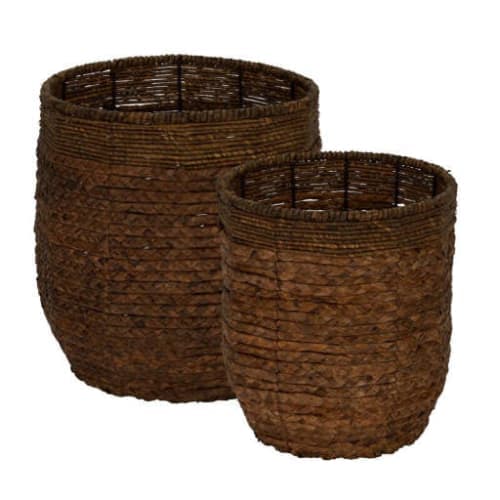 Water Hyacinth Round Rimmed Wicker 2 Piece Basket Set image