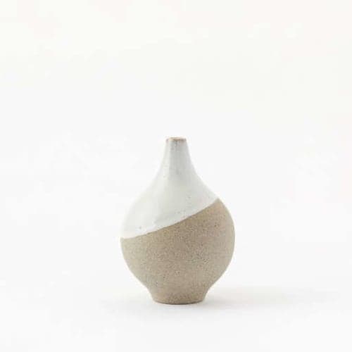 Half-Dipped Stoneware Vase, Gray/White, Small Bulb, 6" image