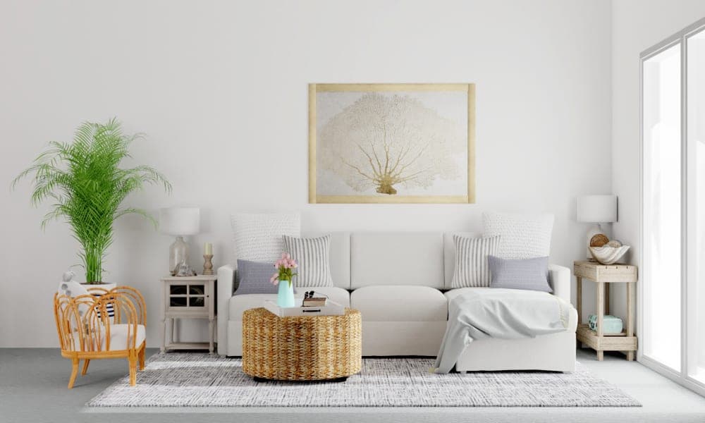 Open Themed Coastal Living Room With Dining Space