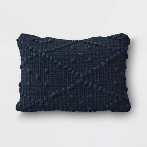 Woven Textured Outdoor Lumbar Decorative Pillow Navy image