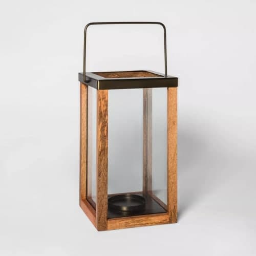 Wooden Pillar Candle Holder Lantern Brown image