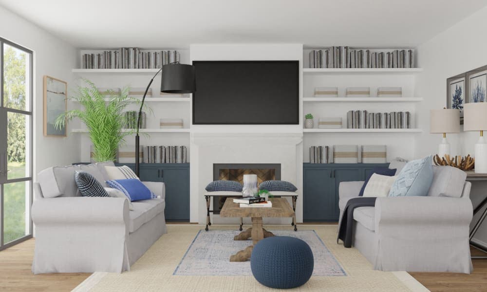 Conversational Layout: Transitional Coastal Living Room 