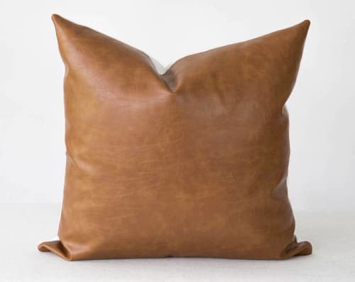 Cognac Leather Pillow Cover image