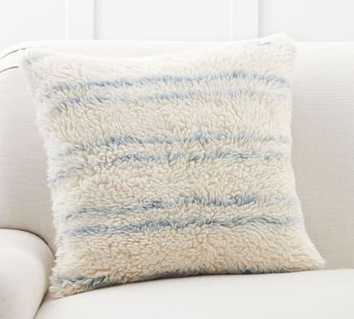 Blue Striped Wool Pillow Cover image