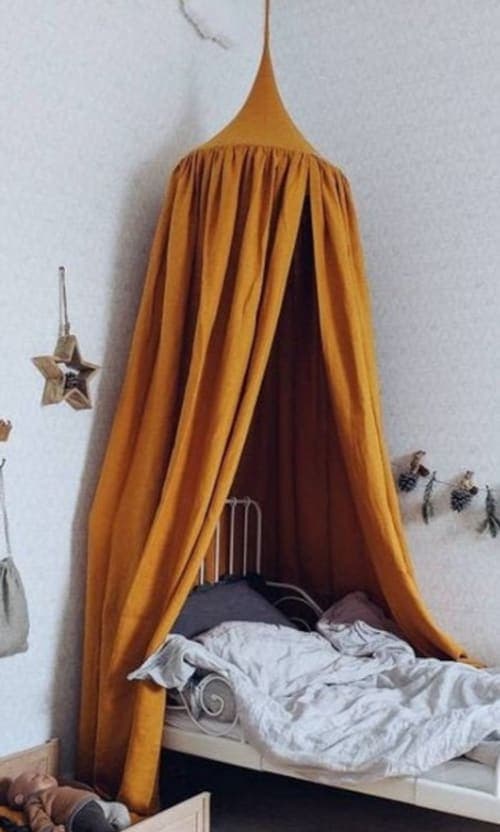 Bed hanging canopy, natural linen image