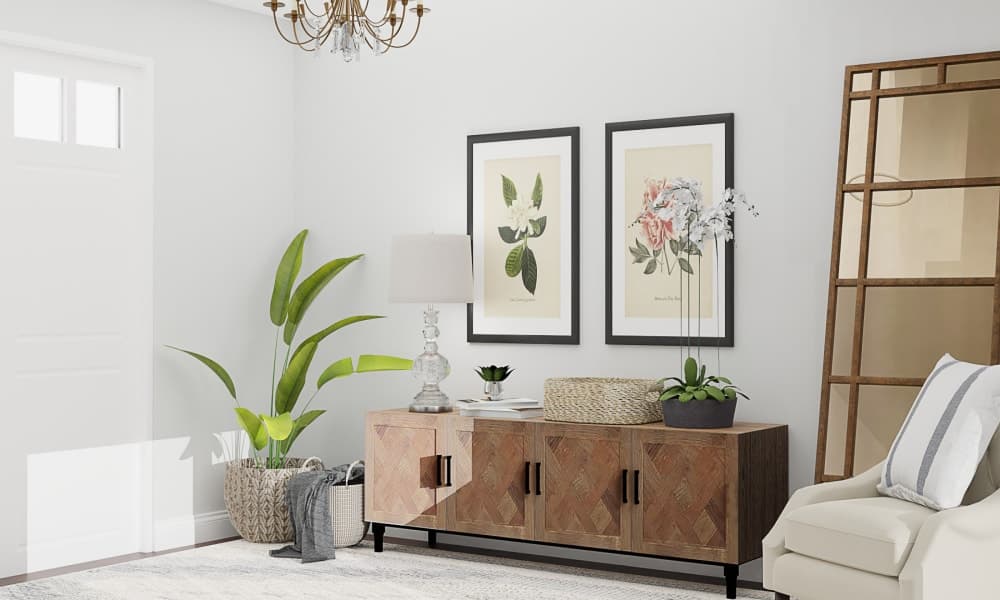 Statement Mirror + Storage: Glam Transitional Entry