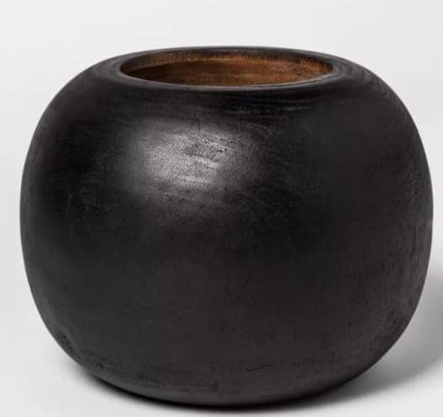 Round Wooden Planter Black image