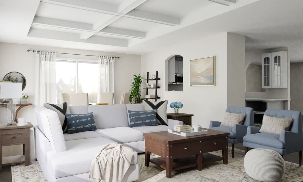 Conversational Layout: Transitional Coastal Living Room