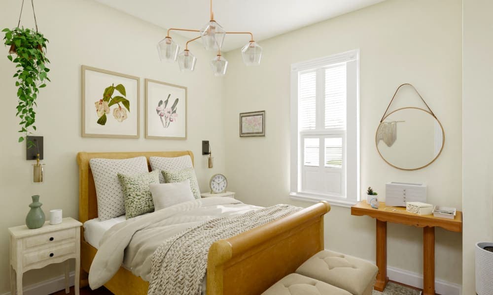 Floral Artwork: Glam Transitional Bedroom