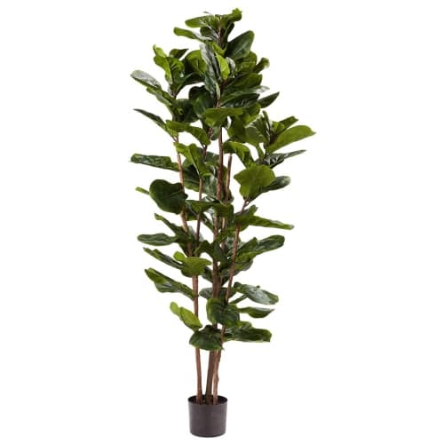 Home Pure Garden Artificial Fiddle Leaf Fig Tree-72” Faux Plant Natural Feel Leaves-Realistic Indoor Potted Topiary Décor image