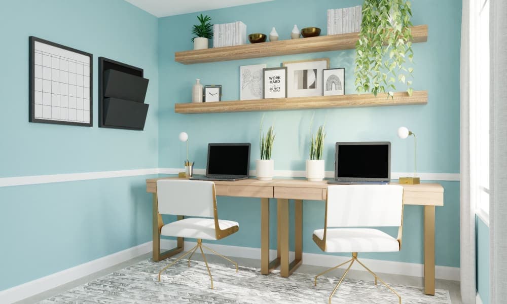 Sea of Aqua: Mid-Century Boho Home Office