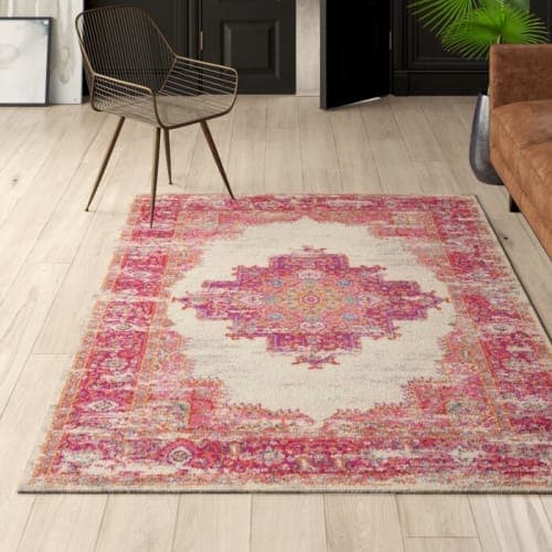 Abbate Oriental Area Rug in Ivory/Pink image