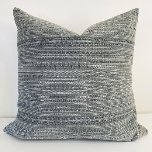 Boho Blue Pillow Cover Textured Stripe Pillow Cover image