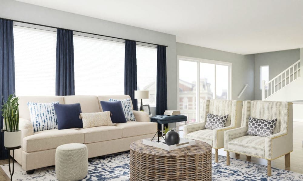 Conversational Seating: Coastal Transitional Living Room