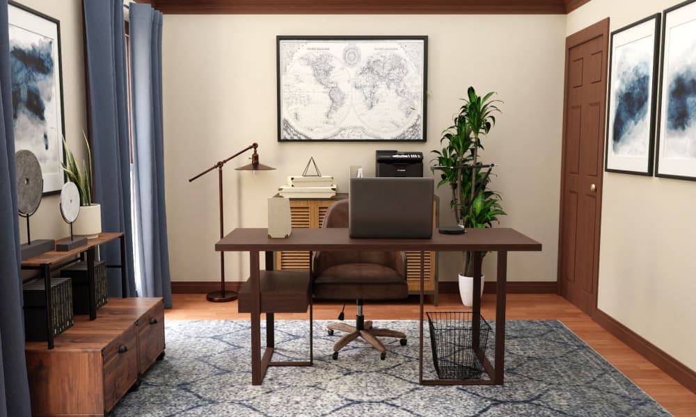 Dark Wood Tones: Modern Rustic Home Office