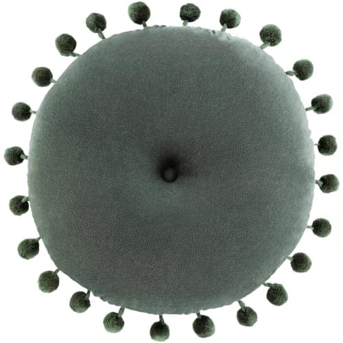 Aida Cotton Velvet Pom Pom Round Throw Pillow image