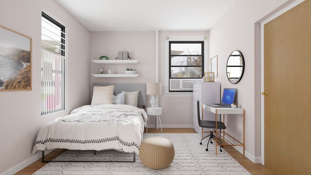 Traditional Mid-Century and Pastel Colors Maximize This Small Bedroom Gallery, Image 1