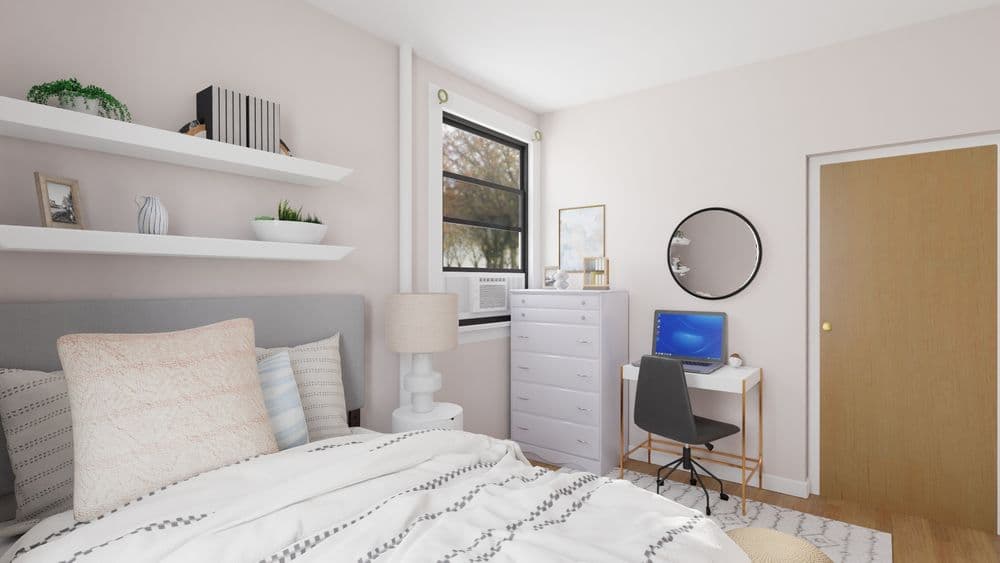 Traditional Mid-Century and Pastel Colors Maximize This Small Bedroom Gallery, Image 3