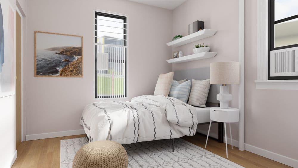 Traditional Mid-Century and Pastel Colors Maximize This Small Bedroom Gallery, Image 2