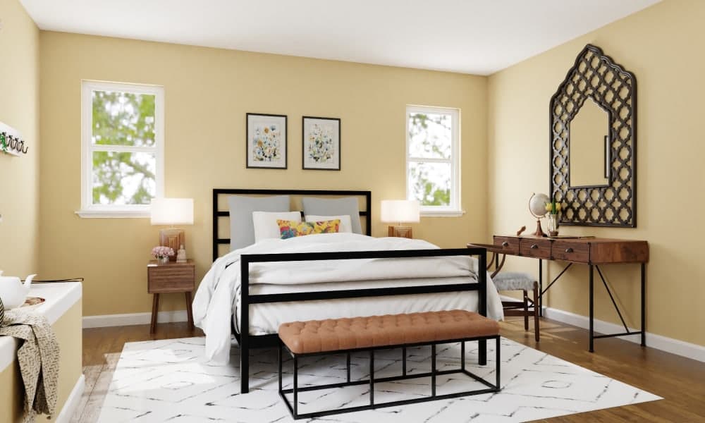 A Modern and Eclectic Bedroom with Boho Touches