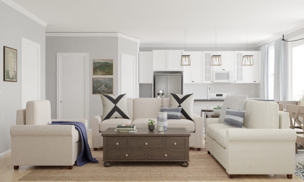 Bright and Serene Modern Farmhouse Style Living Room 