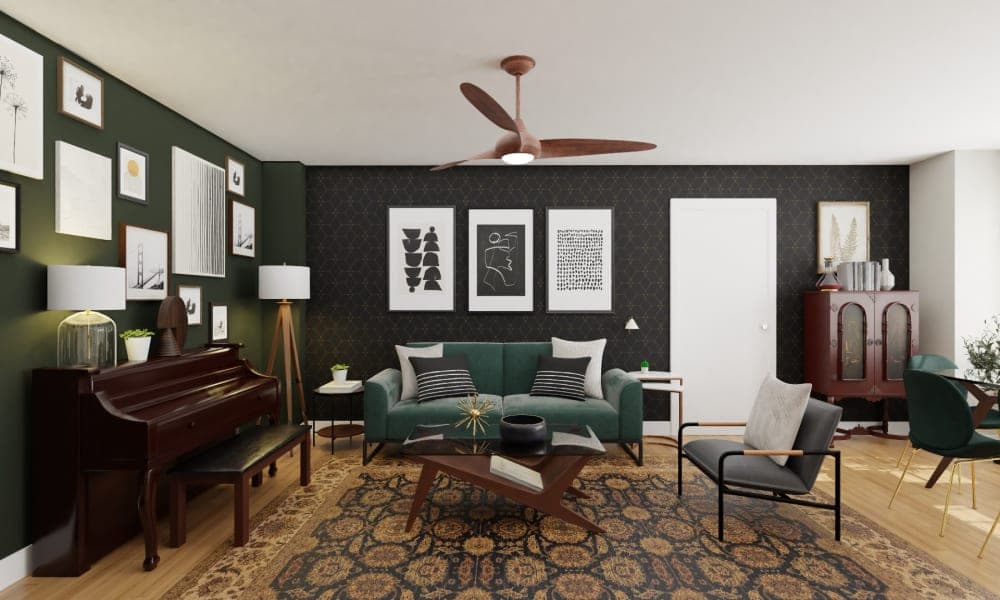 Dramatic Art-Deco Inspired Eclectic Living Room