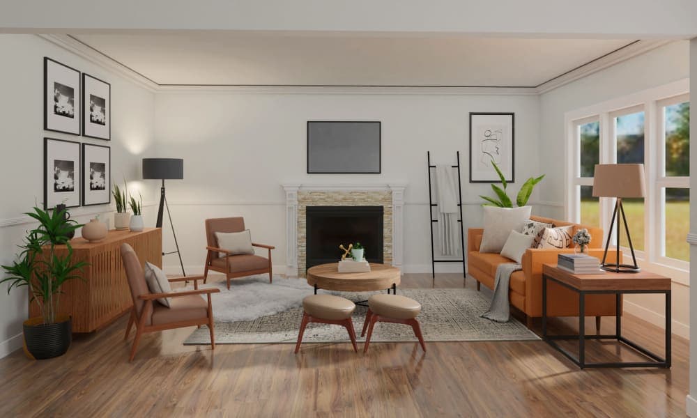 Open and Simple Modern Mid-Century Living Room