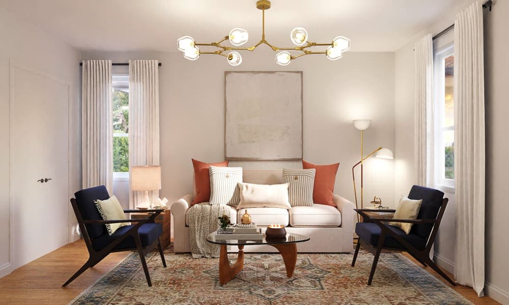 Vintage Rug: French Country & Mid-Century Modern Living Room