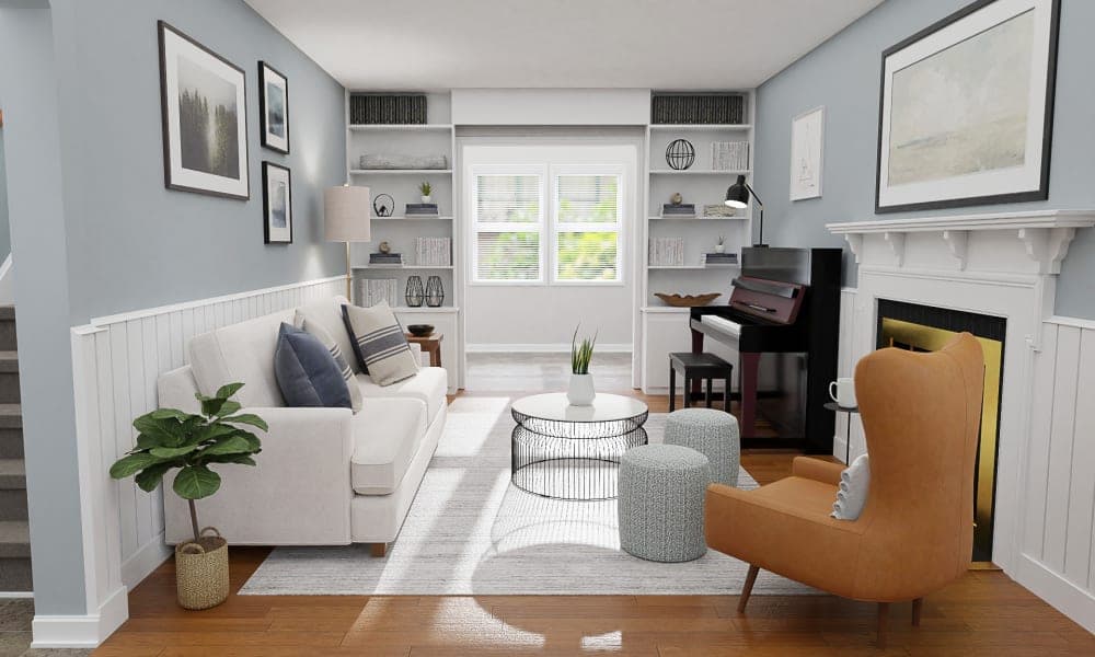 Accent Chairs: Mid-Century Modern Living Room with Hints of Industrial Style