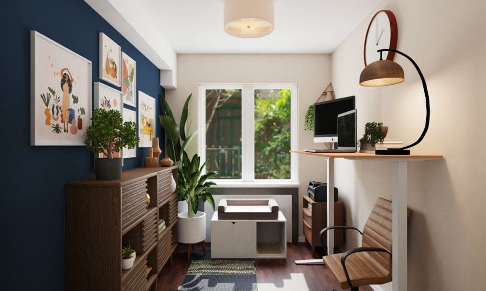 Gallery Wall: Mid-Century Modern Home Office with Boho Touches