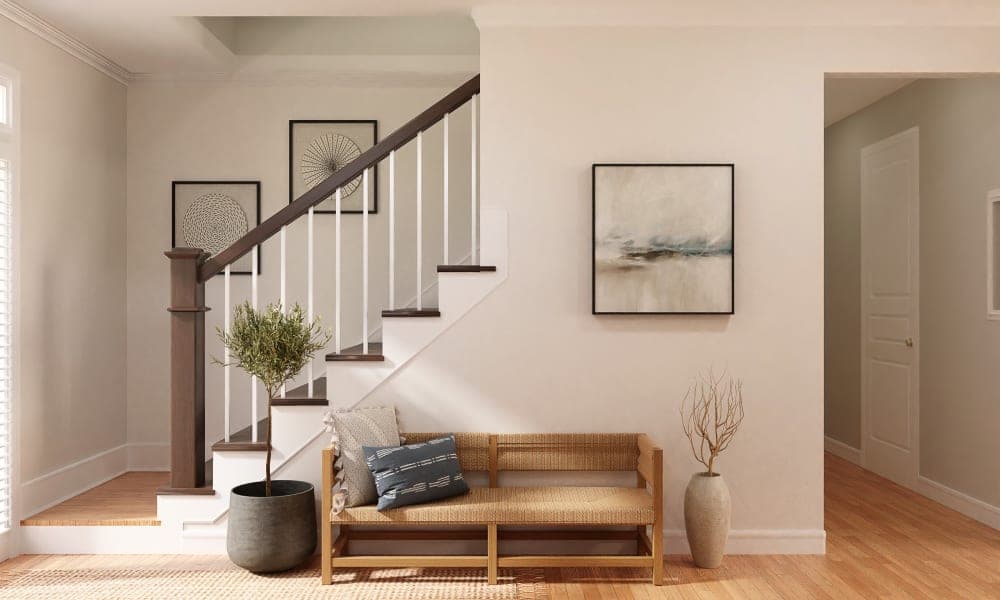 A Modern Rustic Entryway In Earthy Tones