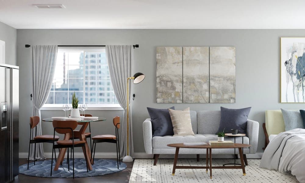 Pops Of Blue & Gray: A Mid-Century Industrial Studio