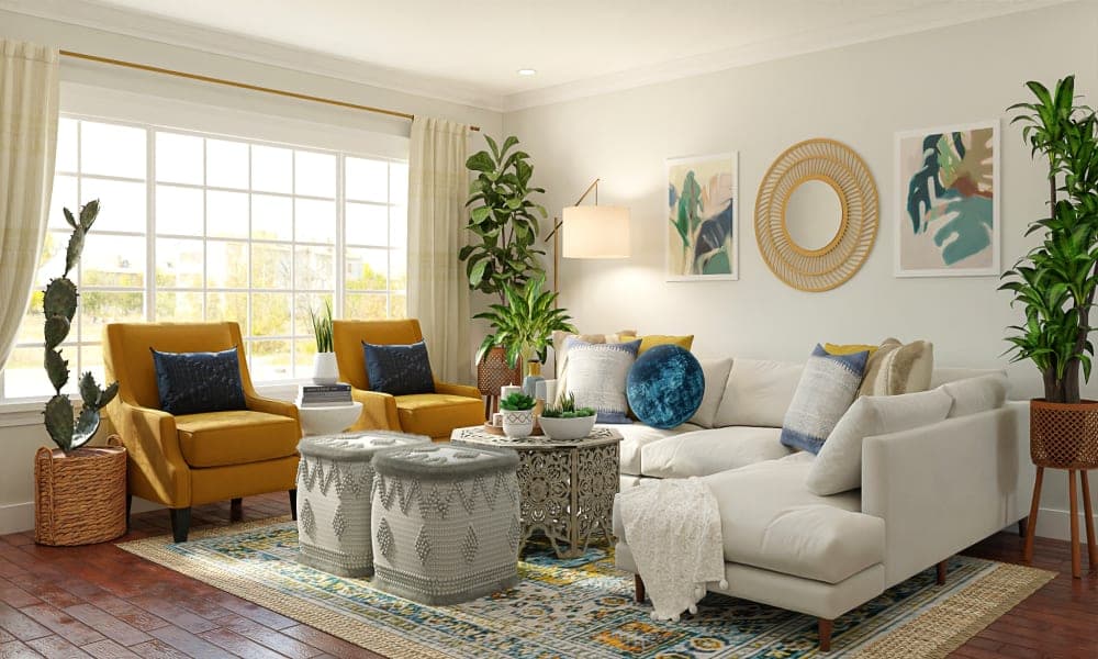 A Colorful & Cheerful Bohemian Living Room