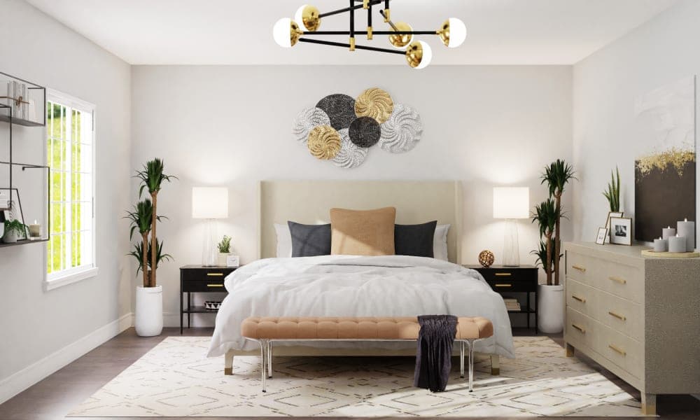 Mid-century Modern Bedroom Filled With Glamorous Hues