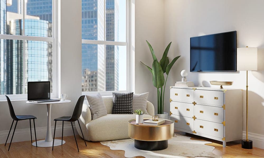 A Snug Glam Studio Bursting With Golden Accents