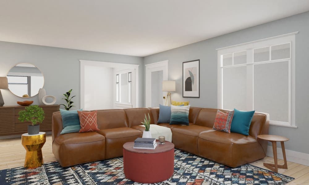An Eclectic Living Room With Leather Accents