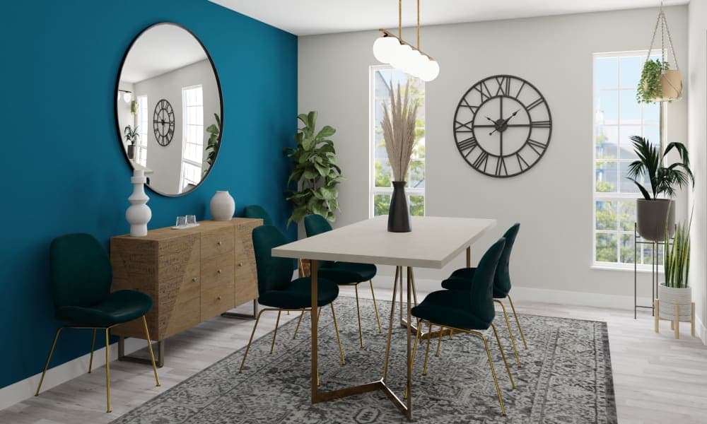 An Industrial Glam Dining Room With Emerald Hues