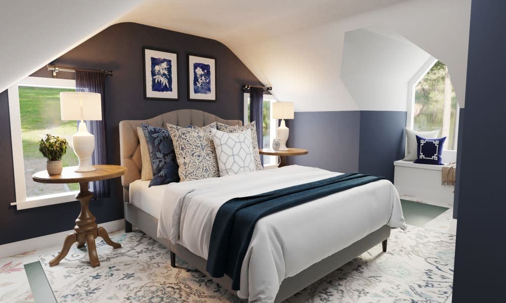 Two-Tone Wall: A Dramatic Transitional Bedroom