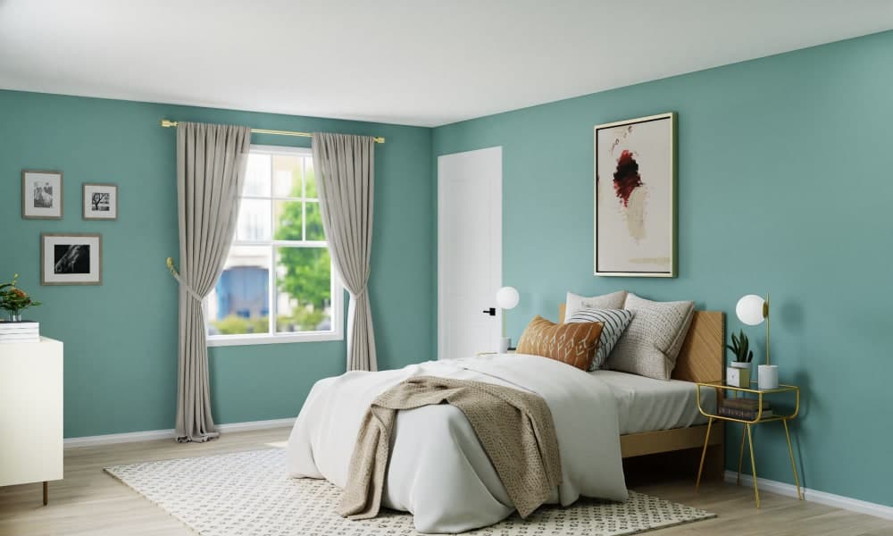 Cool Mint Walls: A Mid-Century Modern Bedroom