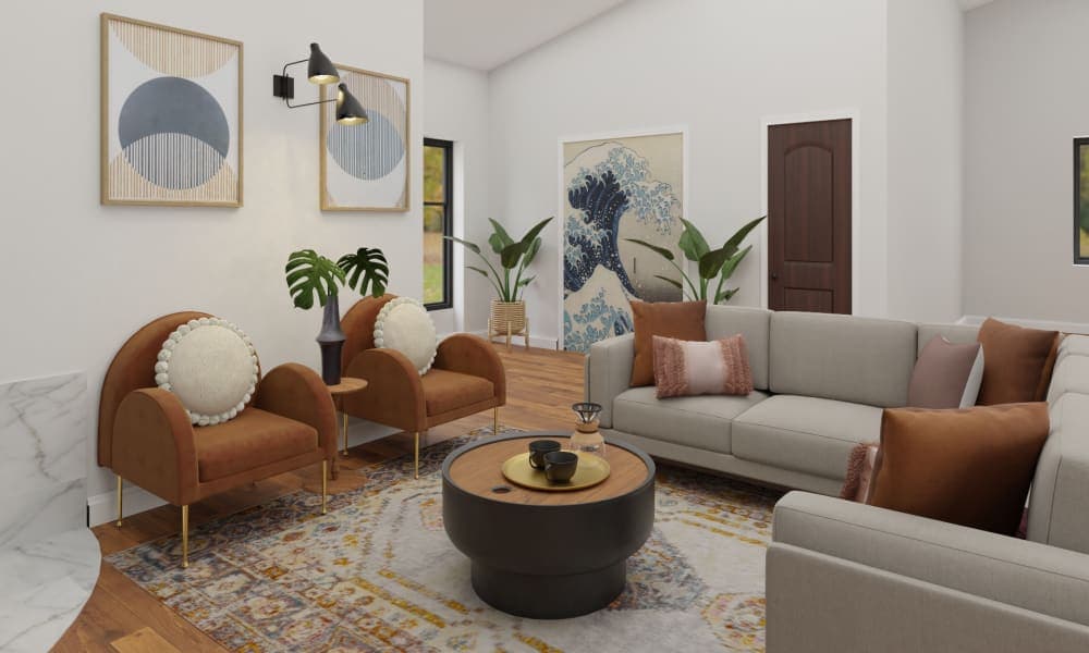 Industrial Living Room With A Modern Fireplace