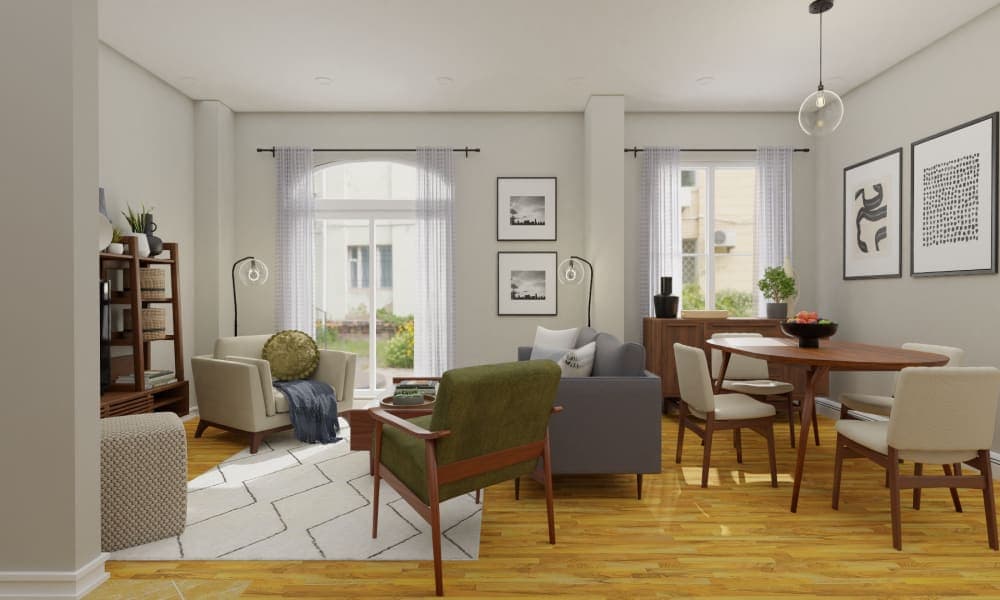 Forest Greens & Fossil Grays: A Mid-Century Modern Living/Dining Room