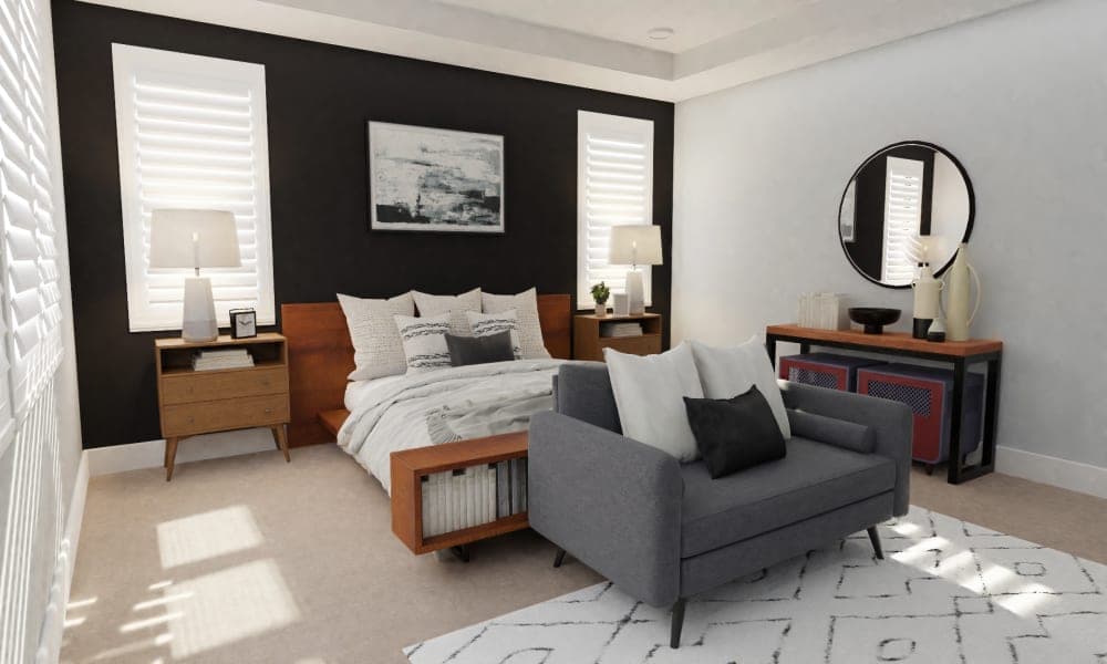 Black Accent Wall: A Mid-Century Modern Bedroom