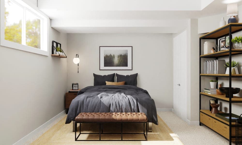 An Impressive Industrial Gallery Wall In A Mid-Century Bedroom