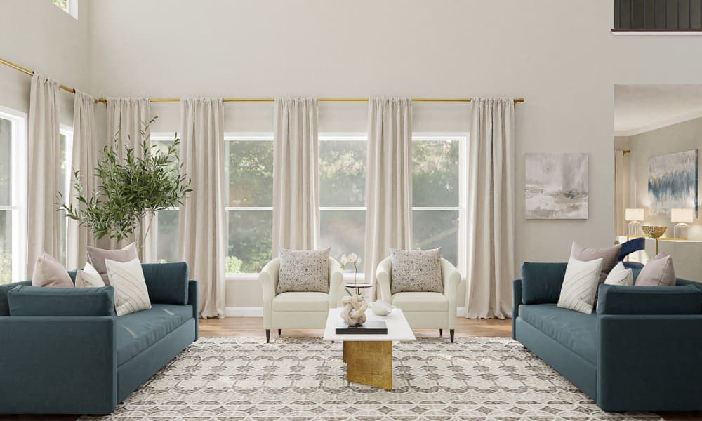 A Transitional Glam Living-Dining Room Fit For Royalty