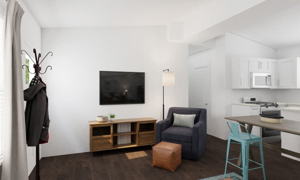 Splashes Of Teal Make This Industrial Living Room Feel Alive