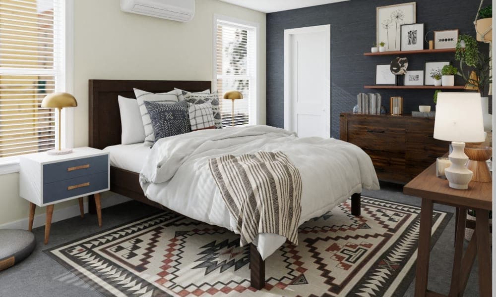 Blues, Browns and Garnet Hues: A Mid-Century Modern Bedroom