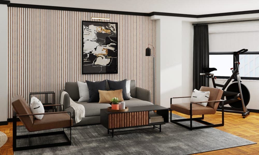 An Industrial Living-Dining Room With A Gym